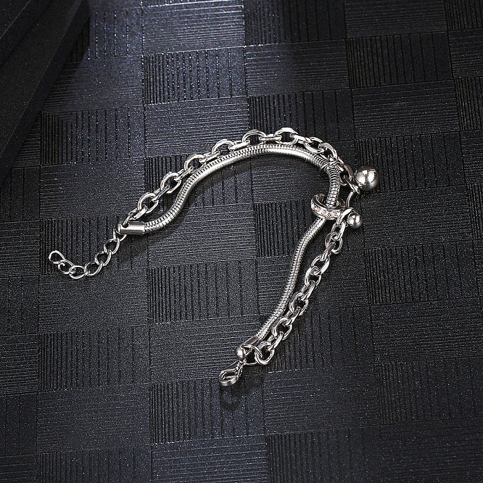 Wholesale Hip-Hop Solid Color Titanium Steel Polishing Chain Inlay Zircon Bracelets