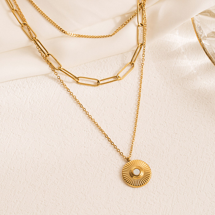 Collier rond rétro en acier inoxydable avec perles plaqué or, vente en gros