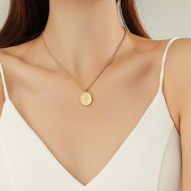 Simple Style Commute Oval Rose Stainless Steel Plating 18K Gold Plated Necklace