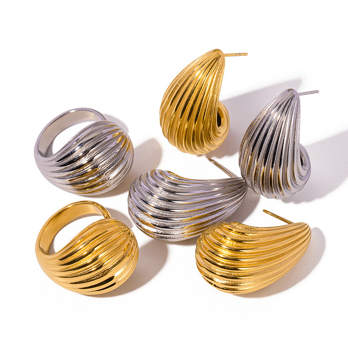 1 Pair IG Style Stripe Water Droplets Plating Stainless Steel  18K Gold Plated Ear Studs