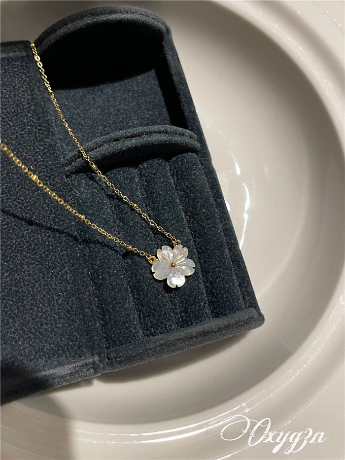 Sweet Flower Stainless Steel Plating Shell Pendant Necklace