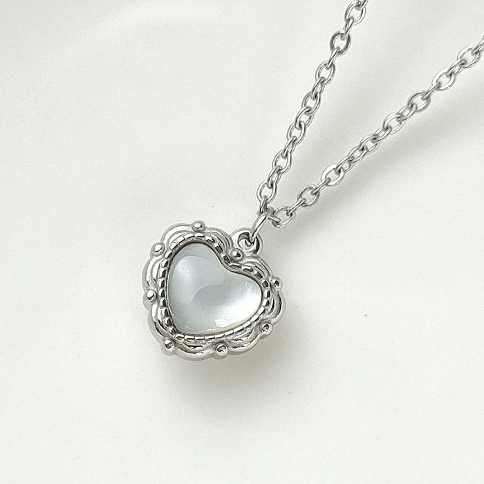 Collar de concha de diamantes de imitación con incrustaciones de acero inoxidable en forma de corazón con forma de gota de agua de constelación de moda 1 pieza