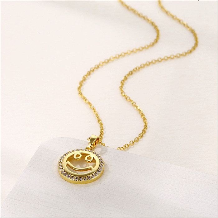 Cute Modern Style Smiley Face Stainless Steel  Plating Inlay Zircon 18K Gold Plated Gold Plated Pendant Necklace