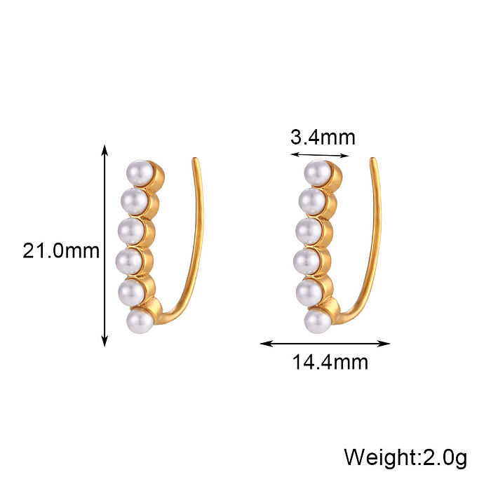 Modern Style U Shape Stainless Steel  Plating Inlay Artificial Pearls Rhinestones 18K Gold Plated Women'S Ear Studs