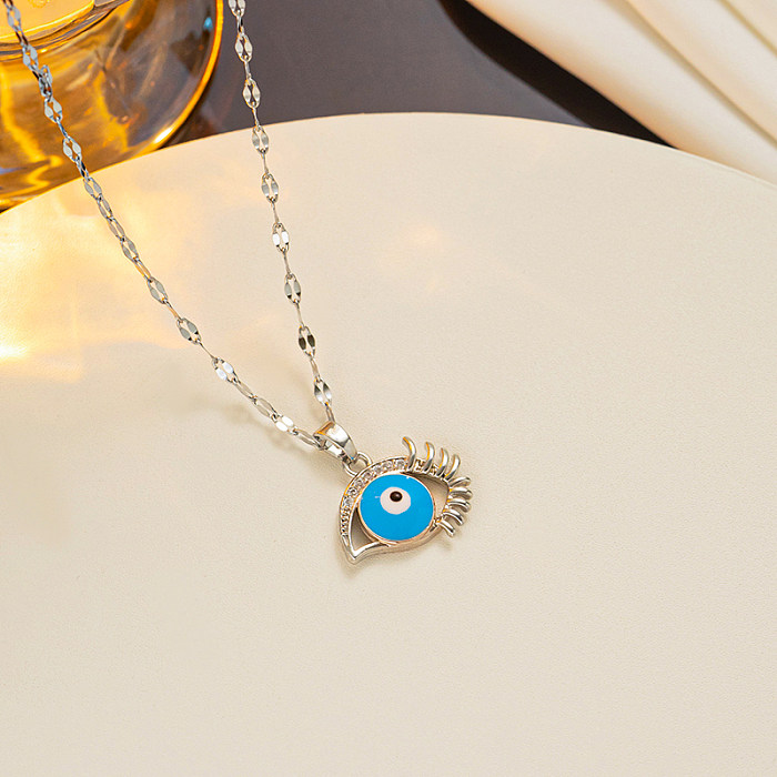 Casual Simple Style Eye Stainless Steel Enamel Plating Inlay Zircon 18K Gold Plated Pendant Necklace