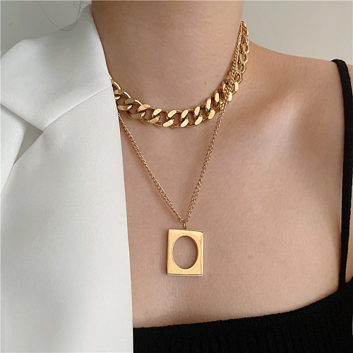 Fashion Square Stainless Steel Chain Pendant Necklace 1 Piece
