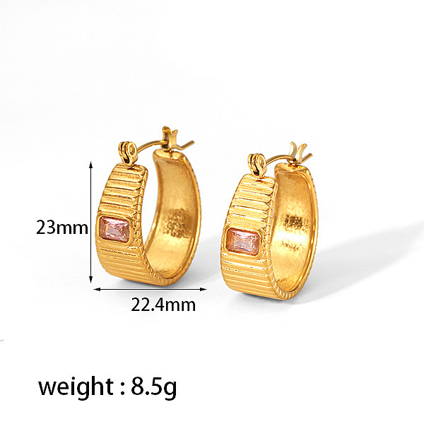 1 par de aretes chapados en oro de 18 quilates con incrustaciones de acero inoxidable y circonitas de estilo simple en forma de U