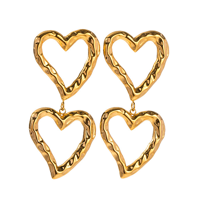 1 Paar IG-Stil einfache Herzform-Beschichtung, ausgehöhlte, 18 Karat vergoldete Ohrhänger aus Edelstahl