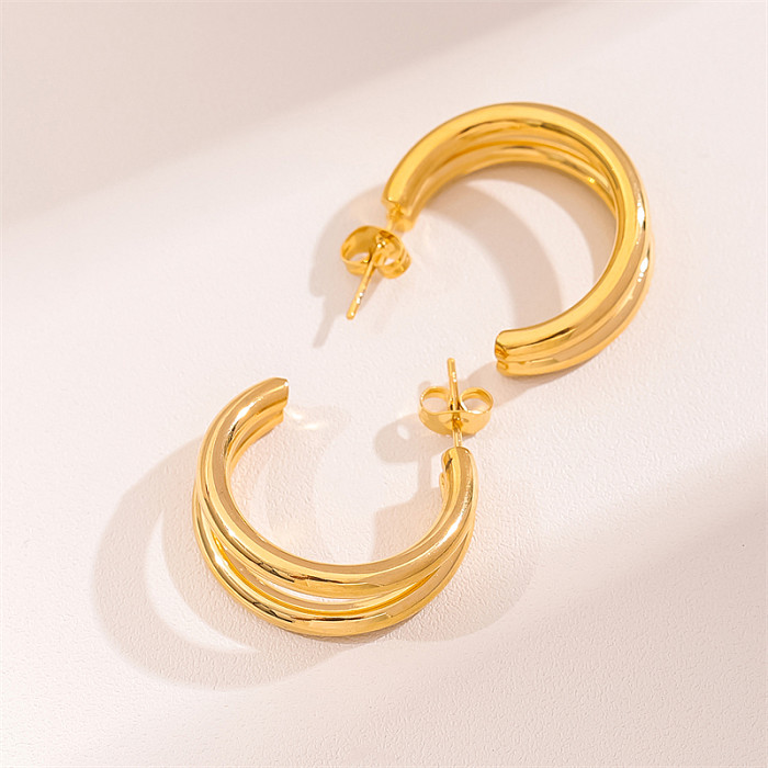 1 Pair Retro Simple Style C Shape Round Plating Stainless Steel  18K Gold Plated Ear Studs