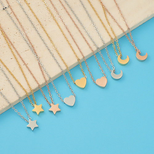 Collier pendentif en acier inoxydable plaqué or et argent pour femme, Style Simple, étoile, lune, forme de cœur, en vrac