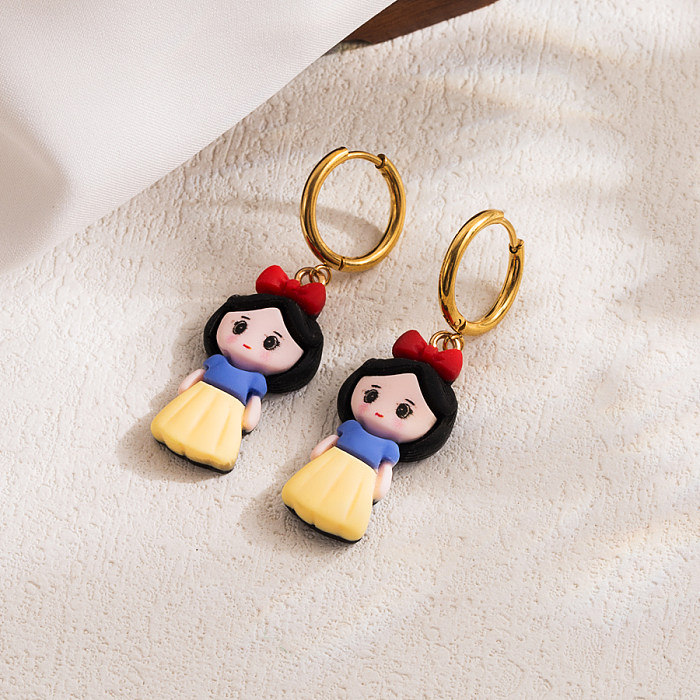 1 Pair Princess Simple Style Cartoon Letter Plating Stainless Steel  Resin 18K Gold Plated Drop Earrings