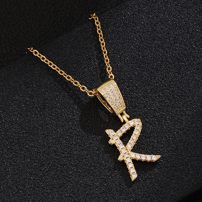 Fashion Letter Stainless Steel  Inlay Zircon Pendant Necklace 1 Piece