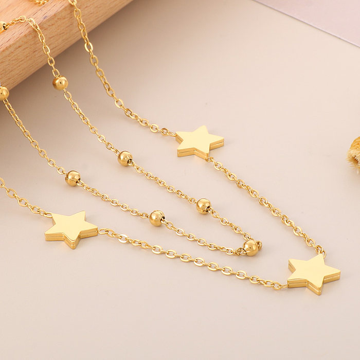 Sweet Simple Style Star Stainless Steel  Plating Gold Plated Double Layer Necklaces