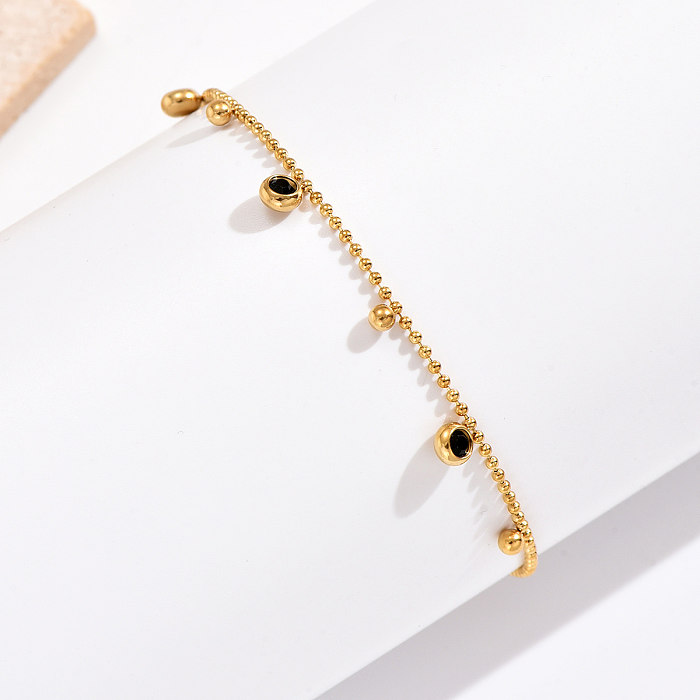 Simple Style Round Stainless Steel Plating Inlay Rhinestones 14K Gold Plated Bracelets