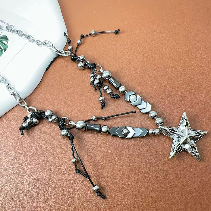 Vintage Style Punk Star Stainless Steel Silver Plated Necklace