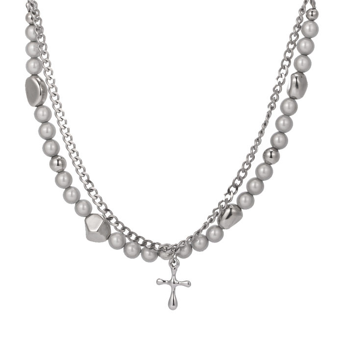 Retro Cross Solid Color Stainless Steel Necklace