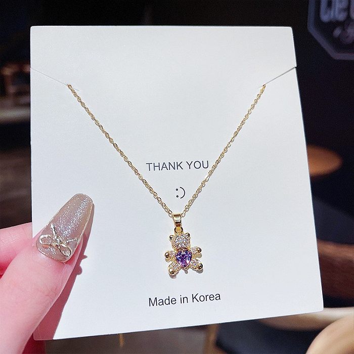 Fashion Bear Stainless Steel Inlay Zircon Necklace
