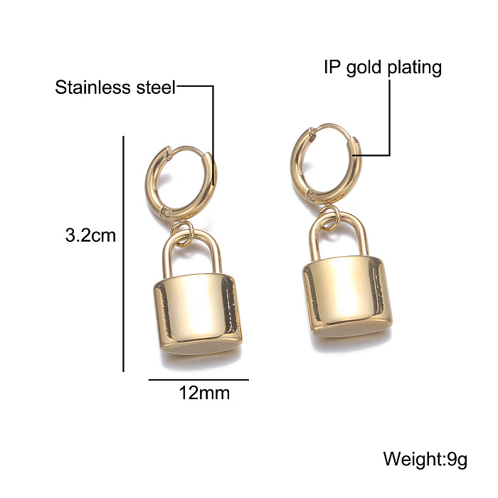 1 Pair Elegant Ethnic Style Key Lock Rectangle Plating Stainless Steel  18K Gold Plated Earrings