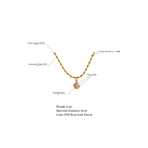 Retro Geometric Stainless Steel Plating Natural Stone Pendant Necklace