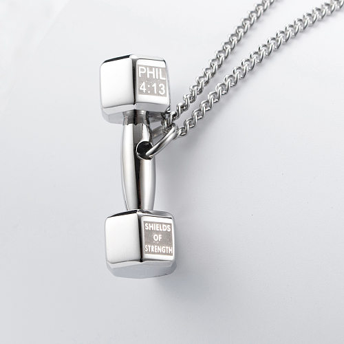 Fashion Fitness Dumbbell Barbell Pendant Stainless Steel Necklace