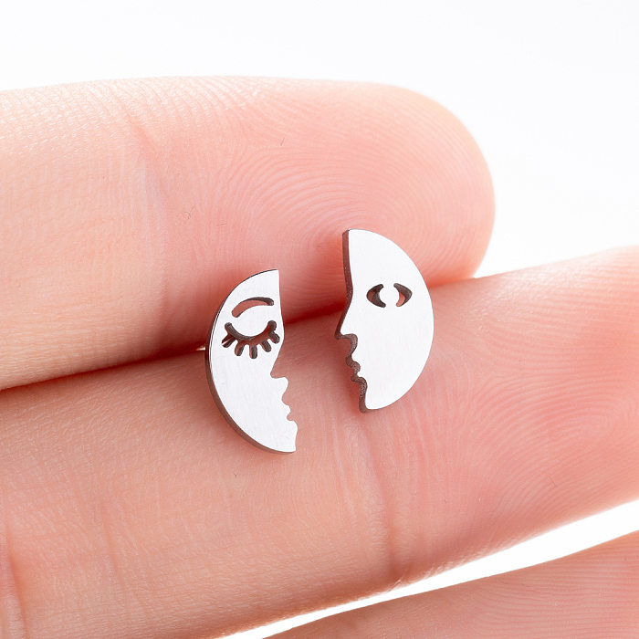 1 Pair Fashion Human Face Stainless Steel Ear Studs