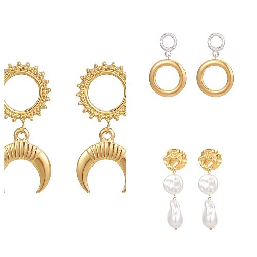 1 paire de boucles d'oreilles pendantes en acier inoxydable plaqué or, Style Simple, mignon, Style classique, plaqué lune