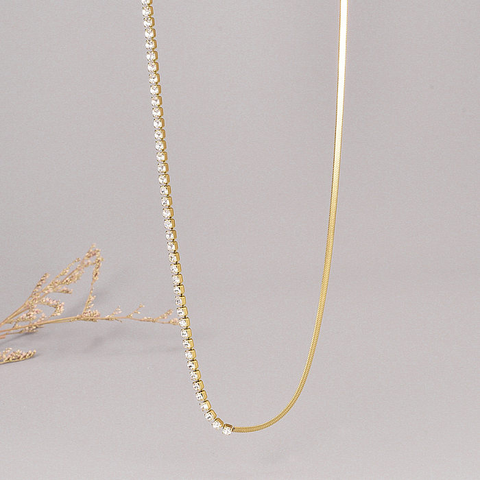 Novo estilo de corrente de osso de cobra com costura incrustada de diamante em aço inoxidável 18K gargantilha banhada a ouro