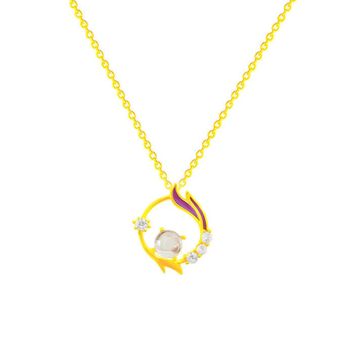 Cute Fish Stainless Steel Plating Inlay Zircon Gold Plated Pendant Necklace