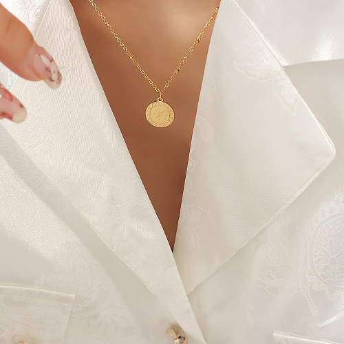 Casual Simple Style Round Stainless Steel Plating 18K Gold Plated Pendant Necklace