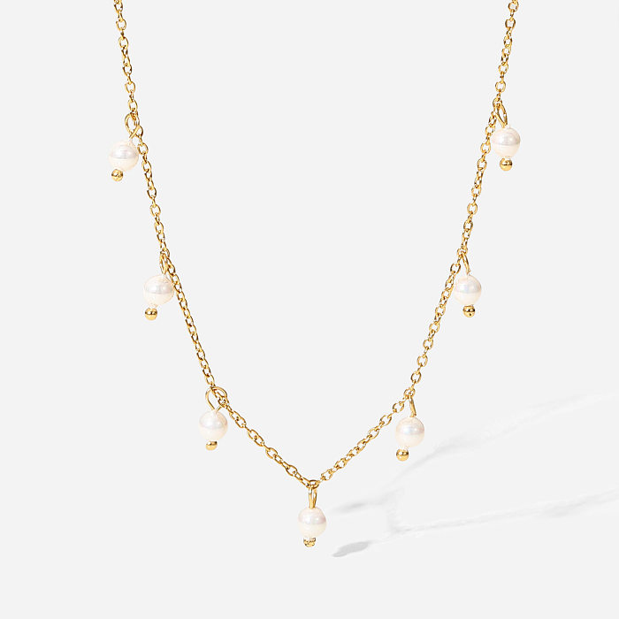 Modische Perlen-Quasten-Halskette aus 18-karätigem Gold und Edelstahl