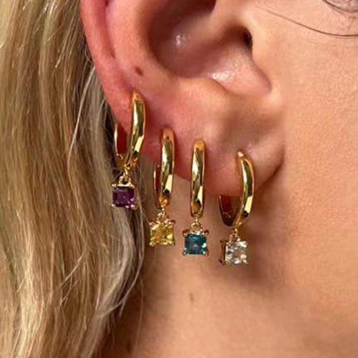 Boucles d'oreilles pendantes rétro carrées en acier inoxydable avec incrustation de zircon, 1 paire