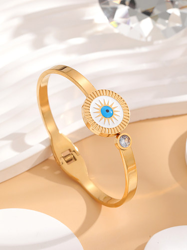 Vintage Style Eye Titanium Steel Epoxy Plating Inlay Rhinestones Gold Plated Bangle