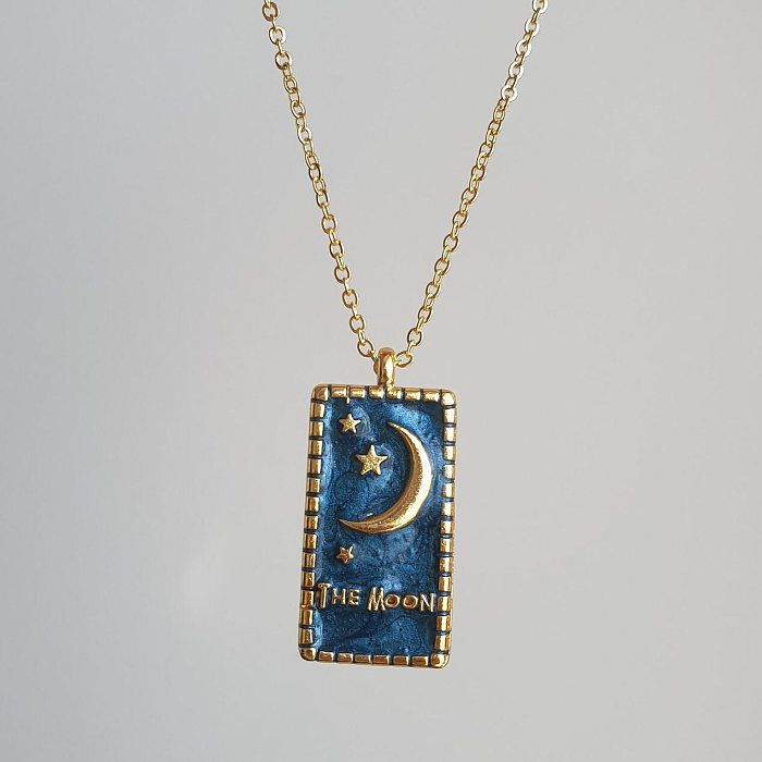 Halskette mit Retro-Buchstaben-Stern-Mond-Emaille-Anhänger aus Edelstahl