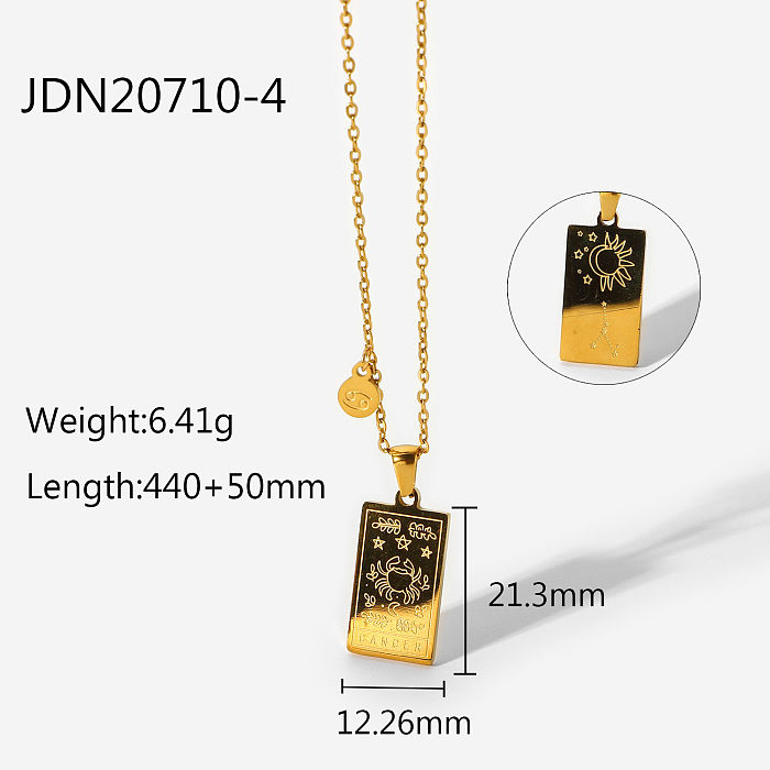 Fashion 12 Constellation Necklace Stainless Steel  Square Zodiac Pendant Necklace