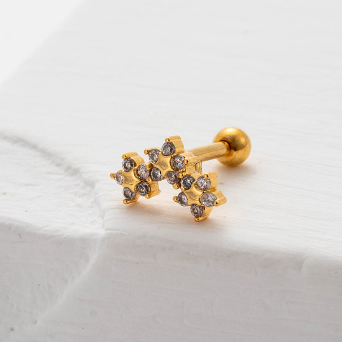 1 peça doce estilo simples cruz cobra aranha chapeamento incrustação de aço inoxidável zircão 18K brincos de cartilagem banhados a ouro