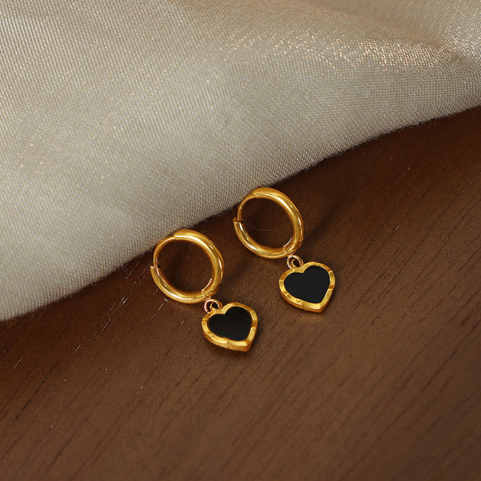 1 par retro estilo francês forma de coração esmalte chapeado aço inoxidável 18K brincos banhados a ouro