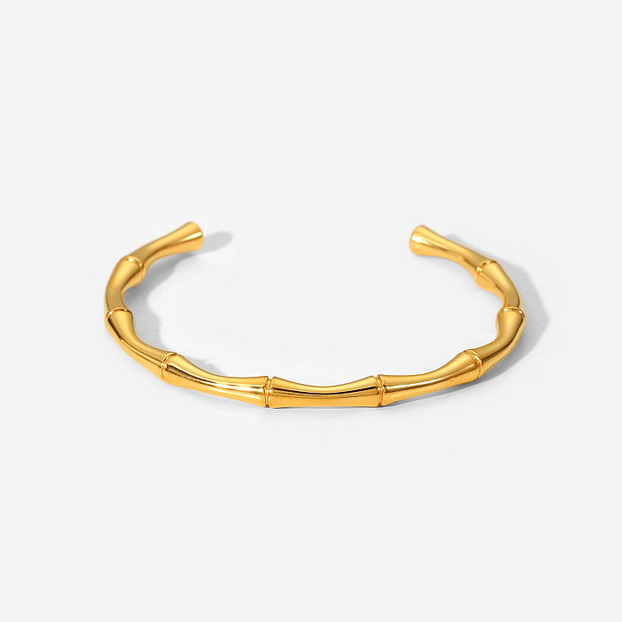 Moda aberta bambu ouro pulseira de aço inoxidável atacado