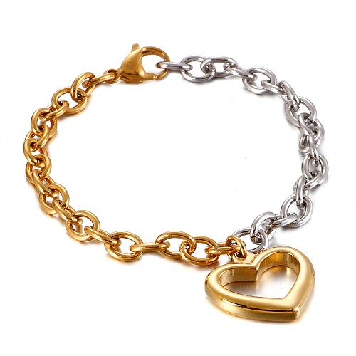 Bracelet en acier inoxydable en forme de cœur creux, bijoux de Style coréen, vente en gros