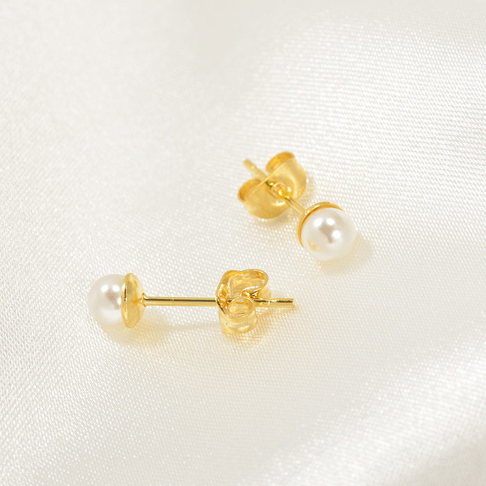 1 par de elegantes pendientes geométricos de acero inoxidable con incrustaciones de perlas artificiales