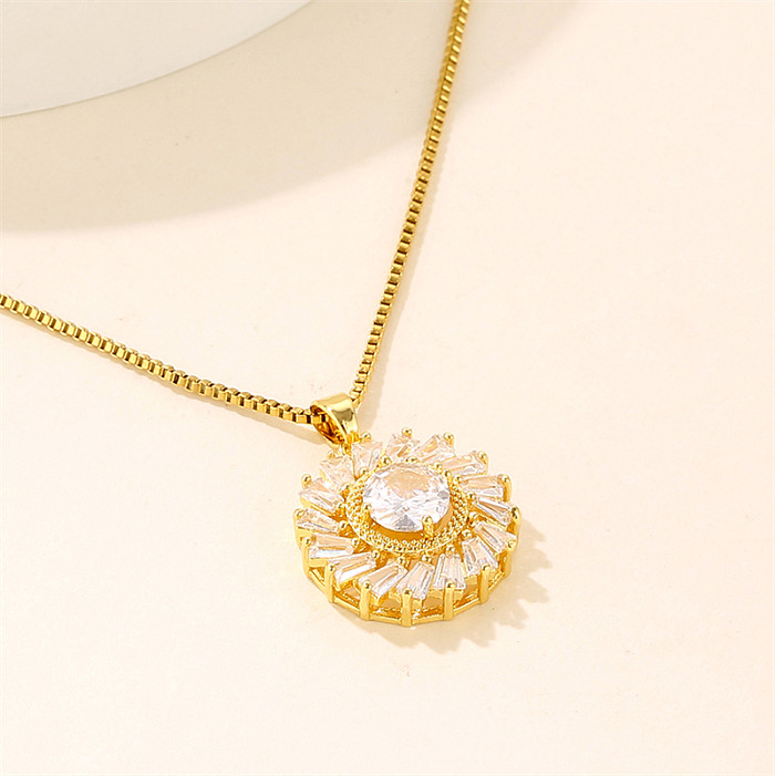 Sweet Round Stainless Steel  Plating Inlay Artificial Diamond Pendant Necklace