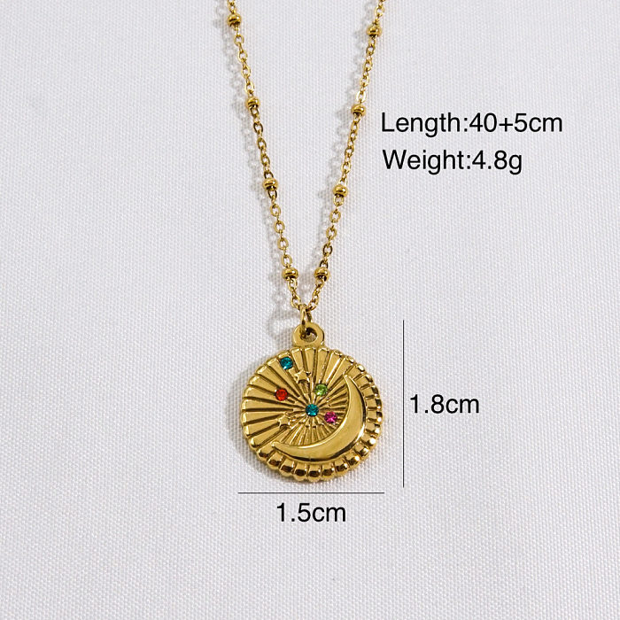 IG Style Simple Style Round Letter Moon Stainless Steel  Stainless Steel Plating Inlay Natural Stone Shell Zircon Pendant Necklace