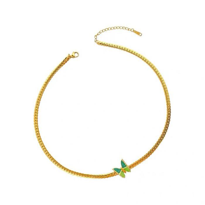 Retro Butterfly Stainless Steel Plating 18K Gold Plated Choker