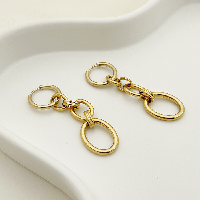 1 par retro estilo simples oval aço inoxidável polimento chapeado brincos de gota banhados a ouro
