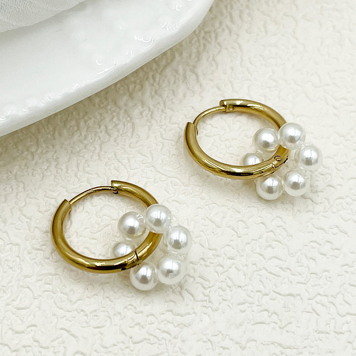 Boucles d'oreilles en acier inoxydable, 1 paire, jolie fleur douce, Imitation perle, cristal, polissage, plaqué or