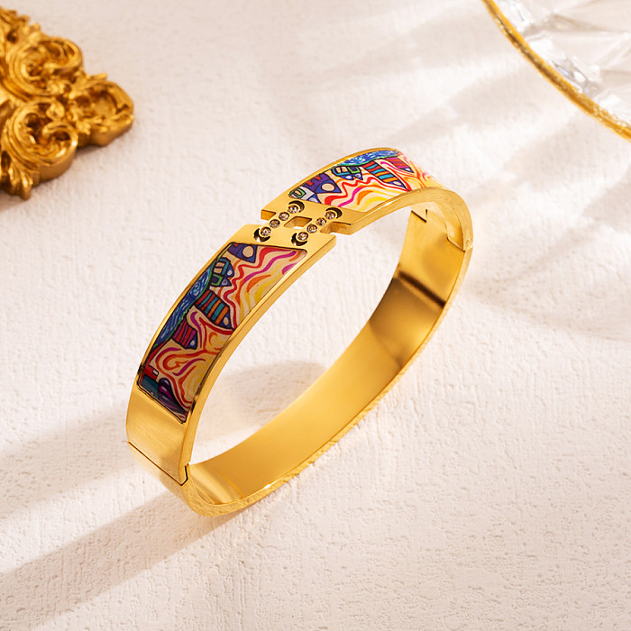 Brazalete plateado oro 18K del esmalte del acero inoxidable de la impresión del estilo étnico del estilo del INS