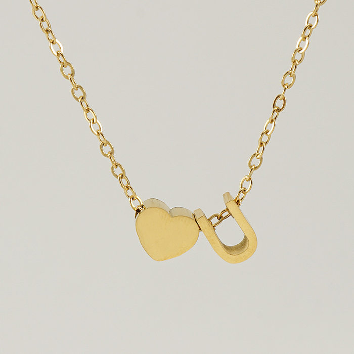 Moda carta coração forma pingente de aço inoxidável colar banhado a ouro colares de aço inoxidável