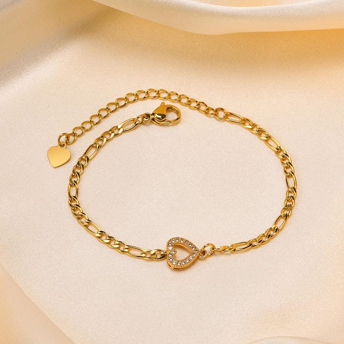 Simple Style Heart Shape Stainless Steel Gold Plated Zircon Bracelets In Bulk