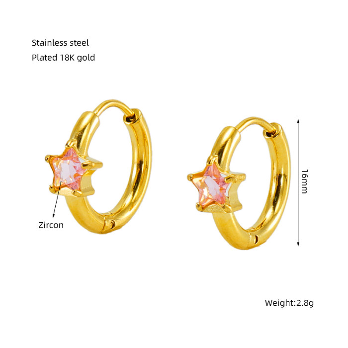 1 Pair Elegant Retro Star Plating Inlay Stainless Steel  Zircon 18K Gold Plated Earrings