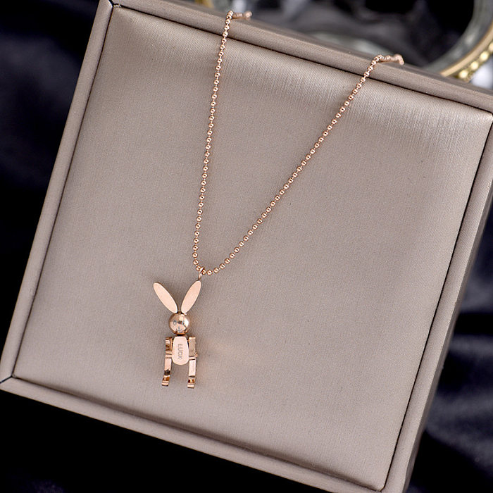 Cute Fashion Rabbit Stainless Steel Plating Pendant Necklace