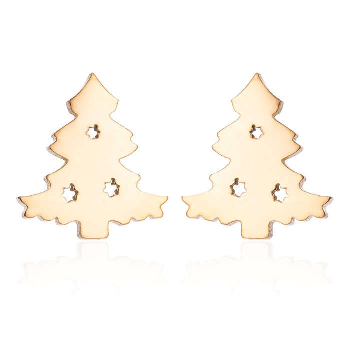 Simple Style Christmas Tree Heart Shape Elk Stainless Steel  Plating Hollow Out Ear Studs 1 Pair